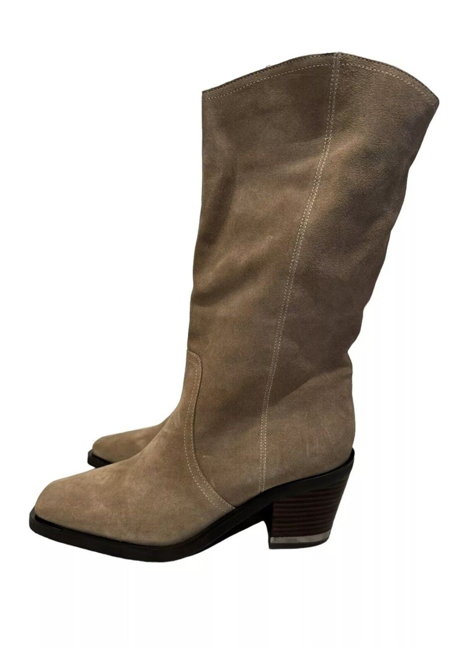 Vince Camuto Babellie Brown Suede Leather Square Toe Western Mid Calf Boot Sz 11